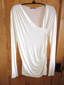 TAHARI VTG SIZE M RUCH FRONT PULLOVER LSLV IVORY SOLID SHEER VISCOSE RAYON PERU - Picture 1 of 7