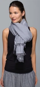 Lululemon Warrior Scarf Black Slate White Super Light Fringe Cotton - Picture 1 of 7