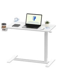 Adjustable Overbed Bedside Table with Wheels Pneumatic Mobile Standing Laptop... - Picture 1 of 9