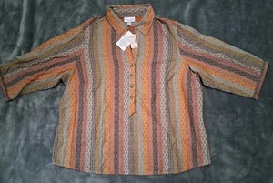 Neu mit Etikett Dress Barn Damenbluse Knopfleiste halbarm Größe 3XL Textil gestreift  - Bild 1 von 6