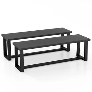 2PCS Kitchen 56.5"L Large Wood Dining Bench w/ Metal Frame Adjustable Footpads - Picture 1 of 6