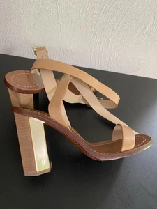 NEW Tory Burch Bleecker Leather Block Heel Sandals Strap Size 8 - Picture 1 of 15