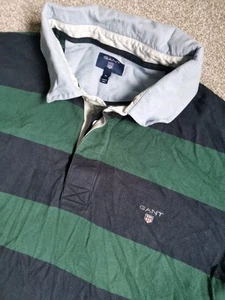Gant Blue & Green Men's Block Stripe Rugger Long Sleeve Polo / Rugby Top XL - Picture 1 of 4
