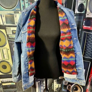 INTERNATIONAL DENIM Jeans Jacket Wool Aztec Vest Vintage 90s - Picture 1 of 11