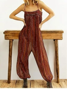 Free People Harem Lurex Sheer Jumpsuit Copper Rust Brown Metallic Gr. XS - Bild 1 von 9