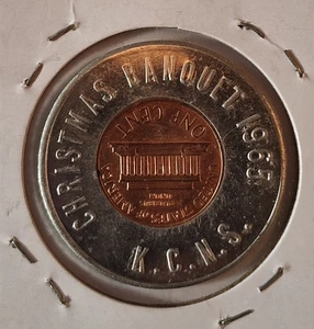1965 Kansas City Numismatic Society Weihnachtsbankett Glückspfennig ummantelt selten - Bild 1 von 2