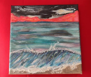 ORIGINAL Painting " WAVE" IMPRESSIONISM COLLECTABLE Bright UK Art FREE UK P&P - Picture 1 of 10