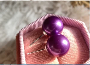 Pair-12mm natural south sea genuine purple lavender perfect pearl stud earring 3 - Picture 1 of 2