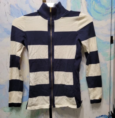 Cárdigan suéter a rayas azul marino blanco Tommy Hilfiger Athluxe para mujer talla M Foto 1 de 2