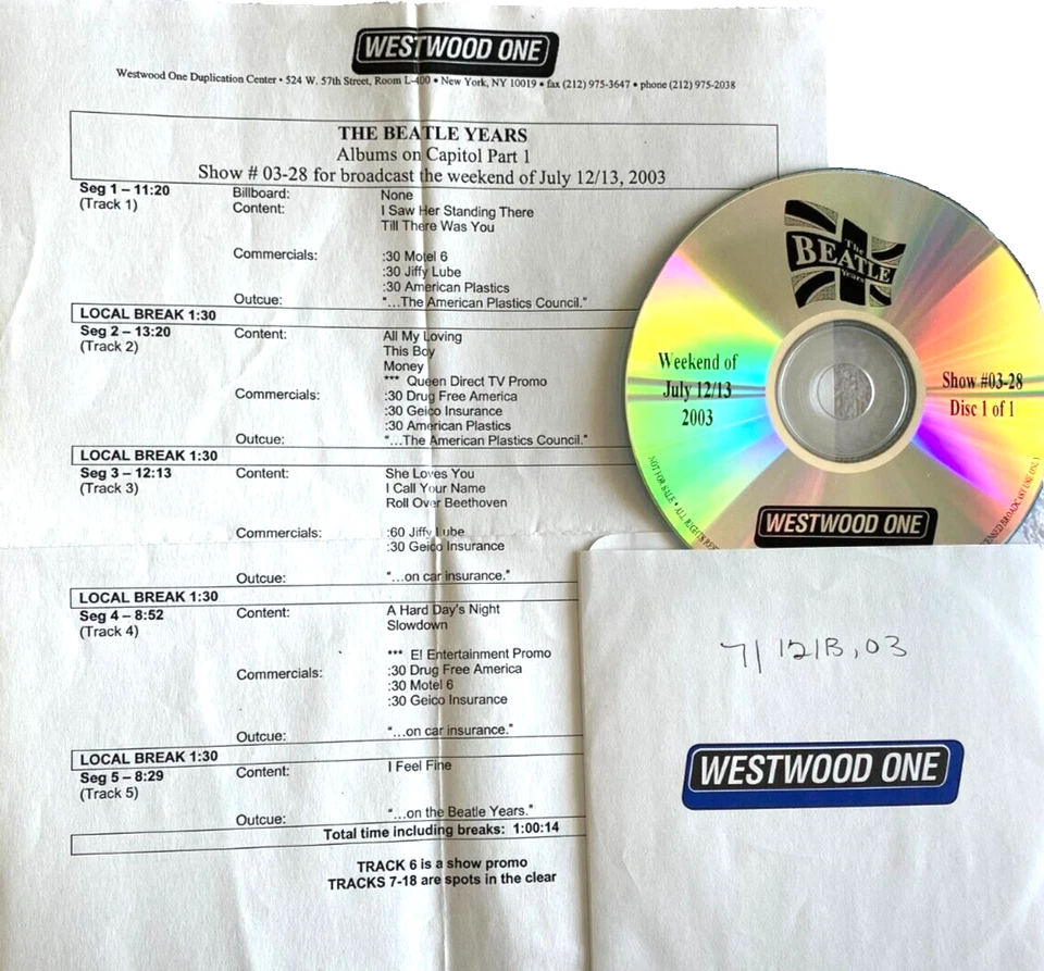 7/12/03 BEATLE YEARS ALBUMS ON CAPITOL RECORDS PT 1, RARE INTERVIEWS, 13 TUNES - Image 1 of 1