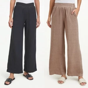 SPLENDID Brown Golden Hour Wide Leg Pants MEDIUM Viscose Linen Loose Lounge X1 - Picture 1 of 15
