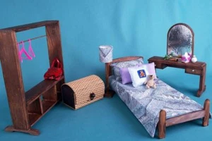 BEDROOM SET dollhouse wooden Furniture 1:6 playscale 12” dolls Barbie MH YOSD - Picture 1 of 11