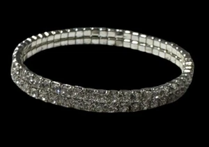 VTG Rhinestone Two Row Stretch Tennis Bracelet in Silver Tone Prong Settings - Picture 1 of 2