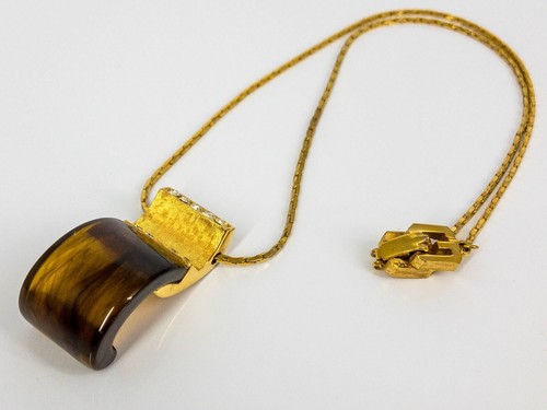 Collana Ciondolo Pietra Finta Vintage 1980 Gioielli Givenchy Placcato Oro Ambra