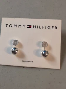 Aretes Tommy Hilfiger Tono Plata Redondos Logo Bola Nuevos con Etiquetas - Imagen 1 de 24