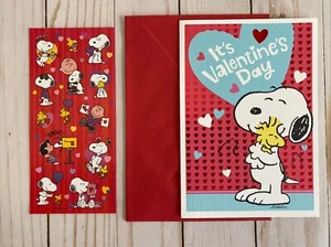 Snoopy + Woodstock Valentine’s Day Card + Stickers Hallmark Peanuts Warm Hugs - Picture 1 of 10