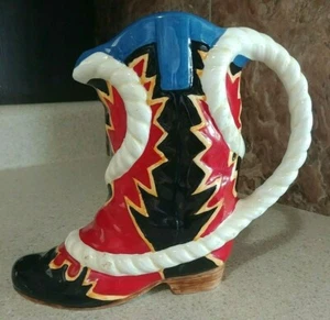 Bota de Vaquero Prensa Popurrí Pintada a Mano De Colección Jarra 9" COMO NUEVA - Imagen 1 de 5
