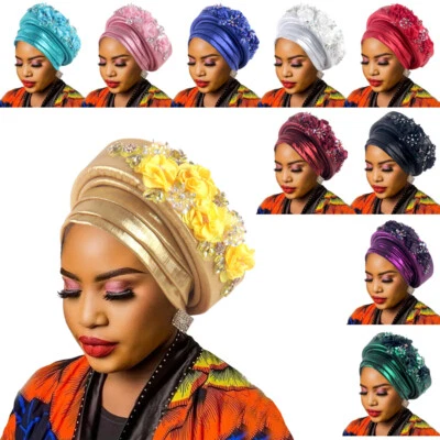 Women Hijab Chemo Cap Aso Oke African Headtie Auto Gele Wedding Turban Wrap Hat - image 1 of 4