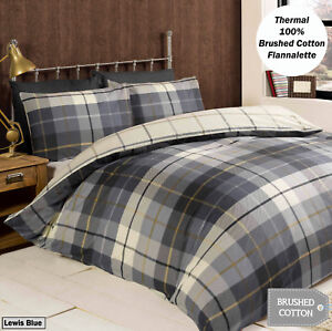 Argyle Tartan Check & Reverse Pin Stripe Duvet Quilt Cover Bedding + Pillowcases