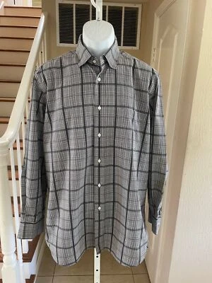 Luciano Barbera Italy Dress Shirt Grey White Purple Plaid Luxury Cotton XL - Image 1 of 4