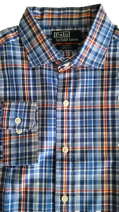 Camisa de vestir Polo Ralph Lauren XL 17 x 35 azul/naranja/blanco a cuadros - Imagen 1 de 10