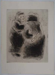 Marc CHAGALL : La rencontre en Houppelande, Gravure originale signée - Picture 1 of 9