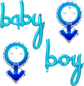Set of 4 Baby Shower Boy Foil Mylar Balloons Gender Reveal Party Decorations - Picture 1 of 4