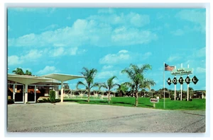 Letrero postal FL Venice Warm Mineral Springs Inn Palms Flag Motel años 60 - Imagen 1 de 2
