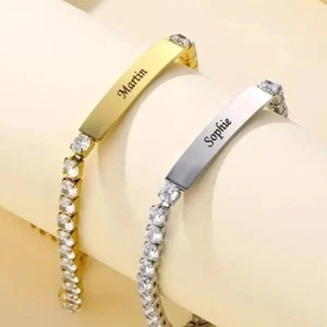 Personalized 18K Gold Plated Crystal CZ Zircon Baby / Adult ID Tennis Bracelet - Picture 1 of 11