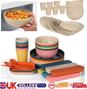 18-54 PCS Dinnerware Set Plates,Bowls,Cups,Tableware Set Wheat Straw Olates Set - Picture 1 of 21