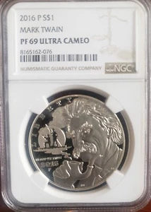 2016-P Mark Twain NGC Proof PF69 Ultra Cameo UCAM US Commemorative Silver Dollar - Picture 1 of 2