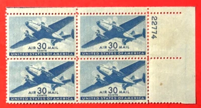US Sc#C30 1941 Plate# Block of 4 Mint NH OG VF (15-297) - Image 1 of 3