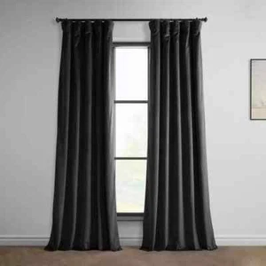Black Heritage Plush Velvet 50 in. W x 120 in. L Rod Pocket Room Darkening Curta - Picture 1 of 7