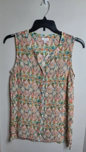J Jill Womens Sleeveless V Neck Button Up Blouse Top Size S Colorful Beachy - Picture 1 of 12
