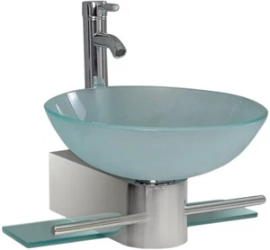 Tocador de baño montado en la pared pedestal vidrio esmerilado recipiente fregadero combo - Imagen 1 de 8