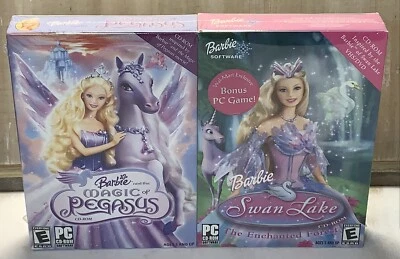 Barbie 2Pk BIG BOX PC Games 2005 Magic of Pegasus, 2003 Swan Lake RARE SEALED - Image 1 of 4