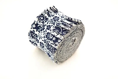 2.5 inch New Navy & White Basics Jelly Roll  cotton fabric quilting strips 16 pc - Image 1 of 3