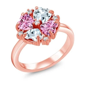 18K Rose Gold Plated Silver Ring Pink Moissanite and Aquamarine (1.91 Cttw) - Picture 1 of 3