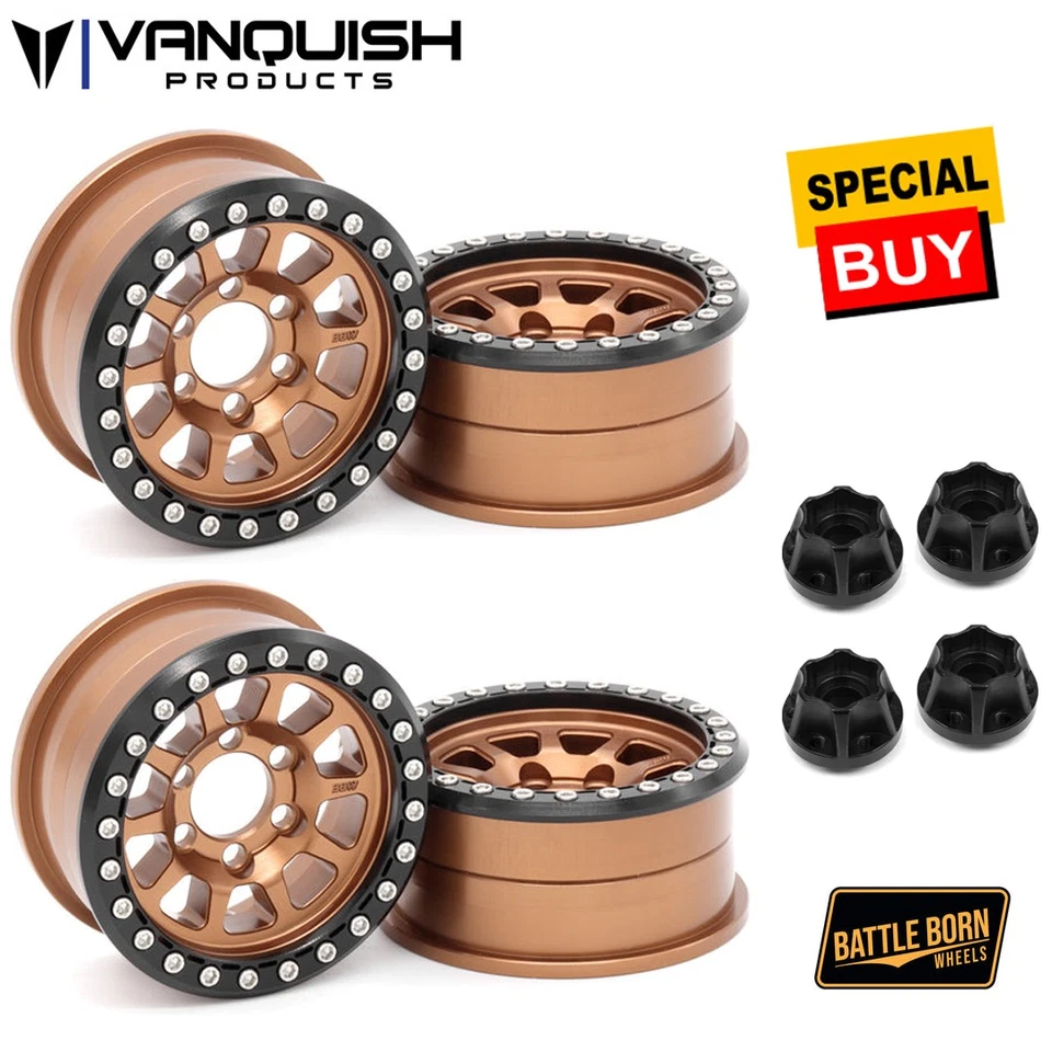 Vanquish 1.9 Alum Battle Born Sierra Beadlock Bronze Wheels (4) w/Black Hubs (4) - Image 1 of 1