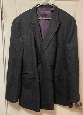 Abrigo Blazer Sean John Para Hombre Doble Pecho 3XL Gris Púrpura Rayas Lana Remendado Foto 1 de 4