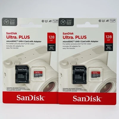 Lote de 2 tarjetas SanDisk 128 GB Ultra PLUS microSDXC UHS-I con adaptador 150 MB/s Foto 1 de 4