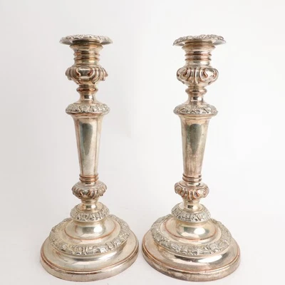 Old Sheffield Plate 11 1/4" Pair Shell & Cornucopia Decorated Candlesticks - Image 1 of 4
