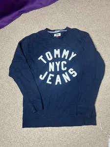 Tommy NYC Jeans Size Small Navy Sweatshirt Tommy Jeans Pullover Spellout Jumper - Picture 1 of 6