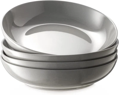 4-Pack 8.6" Ceramic Salad Serving Bowls - 32oz Shallow Pasta Bowls Set (GRAY) - Image 1 of 4
