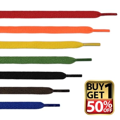 Shoe Laces Pair Flat Solid Coloured Boot Ties Short, Long for Kids Adult Trainer - Image 1 of 4