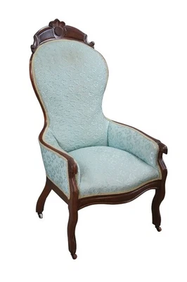 Antiguo sillón victoriano de nogal con respaldo de globo para biblioteca salón Foto 1 de 4