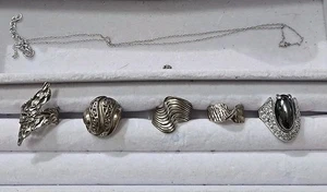 5-925 Sterling Silver Vintage Rings Size 5or6. One Hematite & One Sterling Chain - Picture 1 of 9