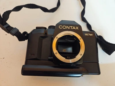 Cuerpo de cámara réflex de película Contax 167 MT 35 mm con soporte de batería para piezas o reparación Foto 1 de 4
