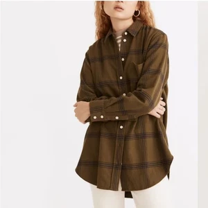 Madewell Flannel Oversized Ex-Boyfriend Tunic Shirt Top Windowpane Plaid XS - Picture 1 of 13