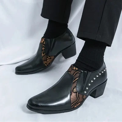 38-46 Punta Punta Para Hombres Remaches Estampado Floral Tacón Cubano Formal Zapatos de Vestir Boda Foto 1 de 4